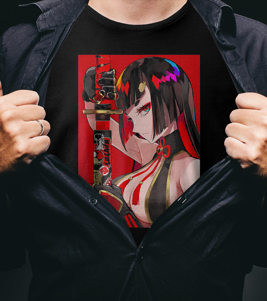 Anime Girl Japanese Aesthetic Katana Warrior Otaku T-Shirt