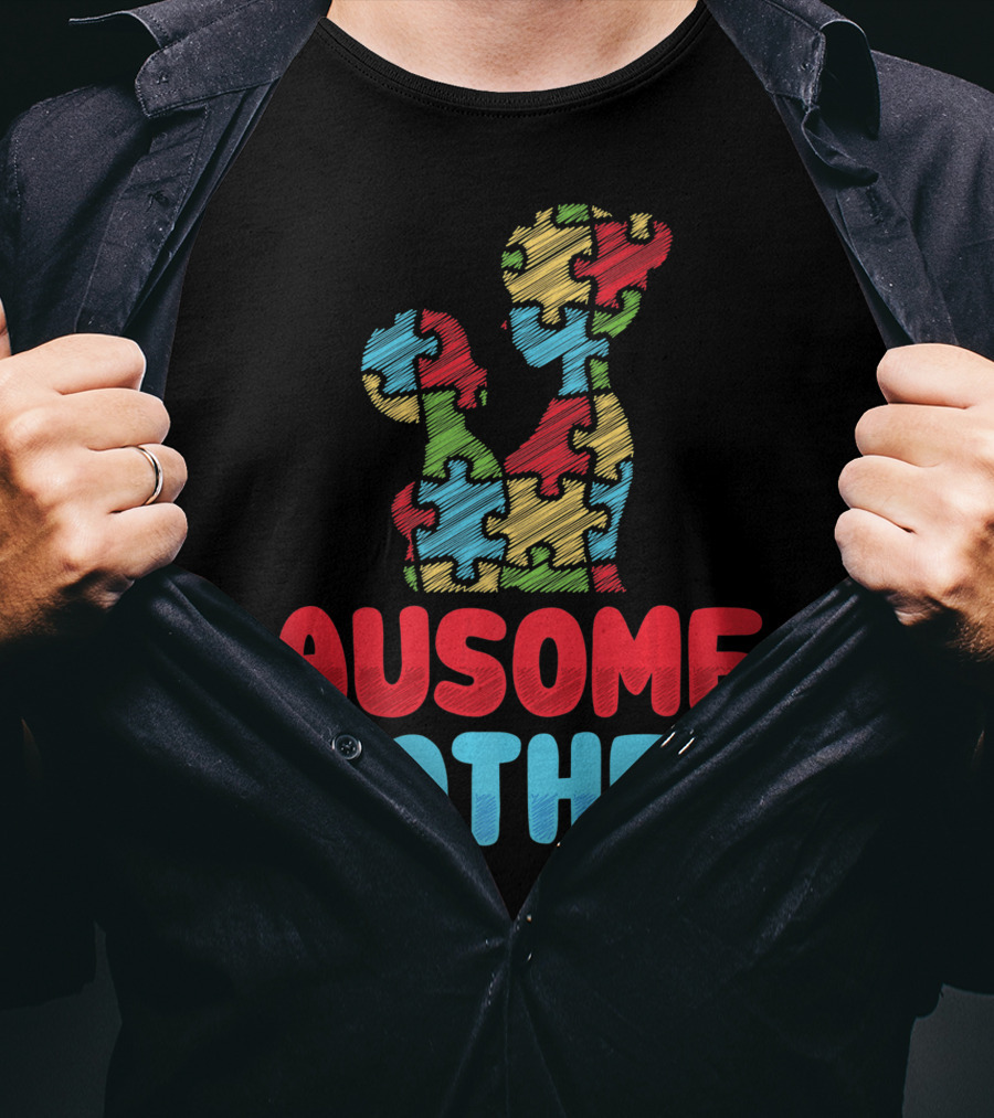 Ausome Mother Colorful Puzzle Piece Autism Awareness T-Shirt