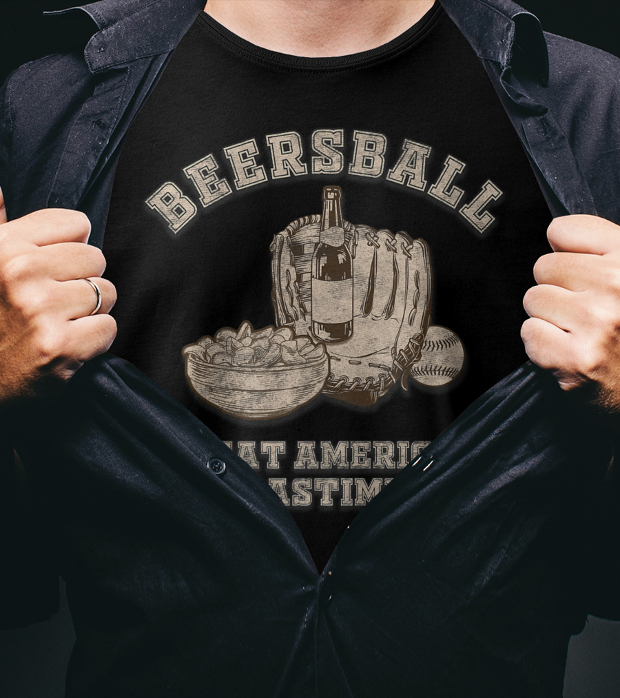 Beersball Great American Pastime Baseball Beersball Chips And Beer Softball Series Dad T-Shirt