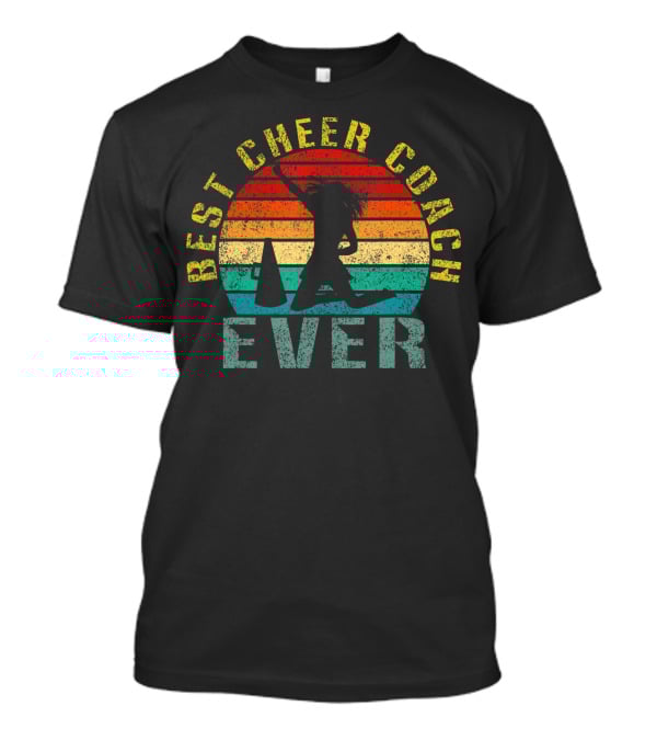 Best Cheer Coach Ever Vintage Silhouette With Megaphone And Sunset Stripes T-Shirt