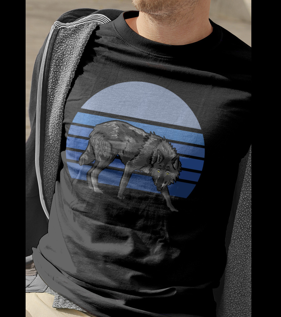 Blue Wolf Moon Striped Wolves Lover T-Shirt