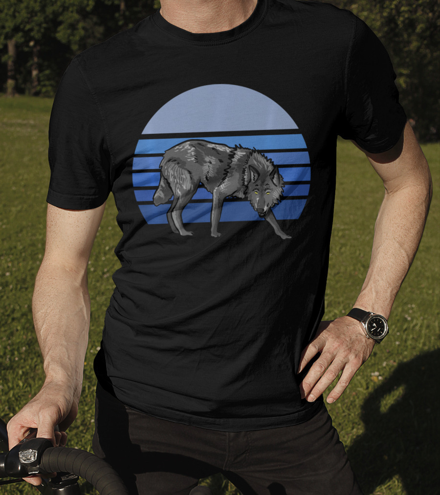 Blue Wolf Moon Striped Wolves Lover T-Shirt