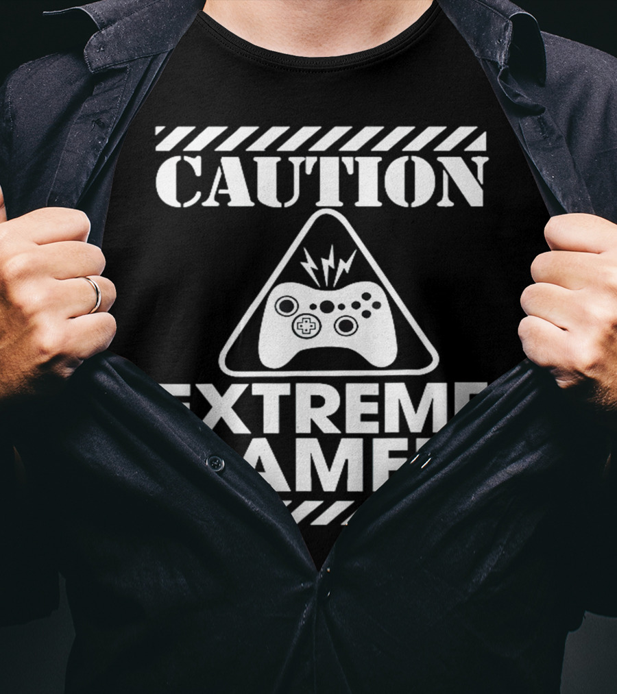 Caution Extreme Gamer Controller Warning T-Shirt