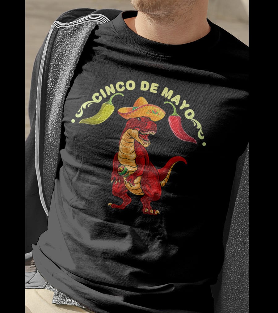 Cinco De Mayo Dinosaur Tyrannosaurus Sombrero Maracas Fiesta 5 De Mayo T-Shirt