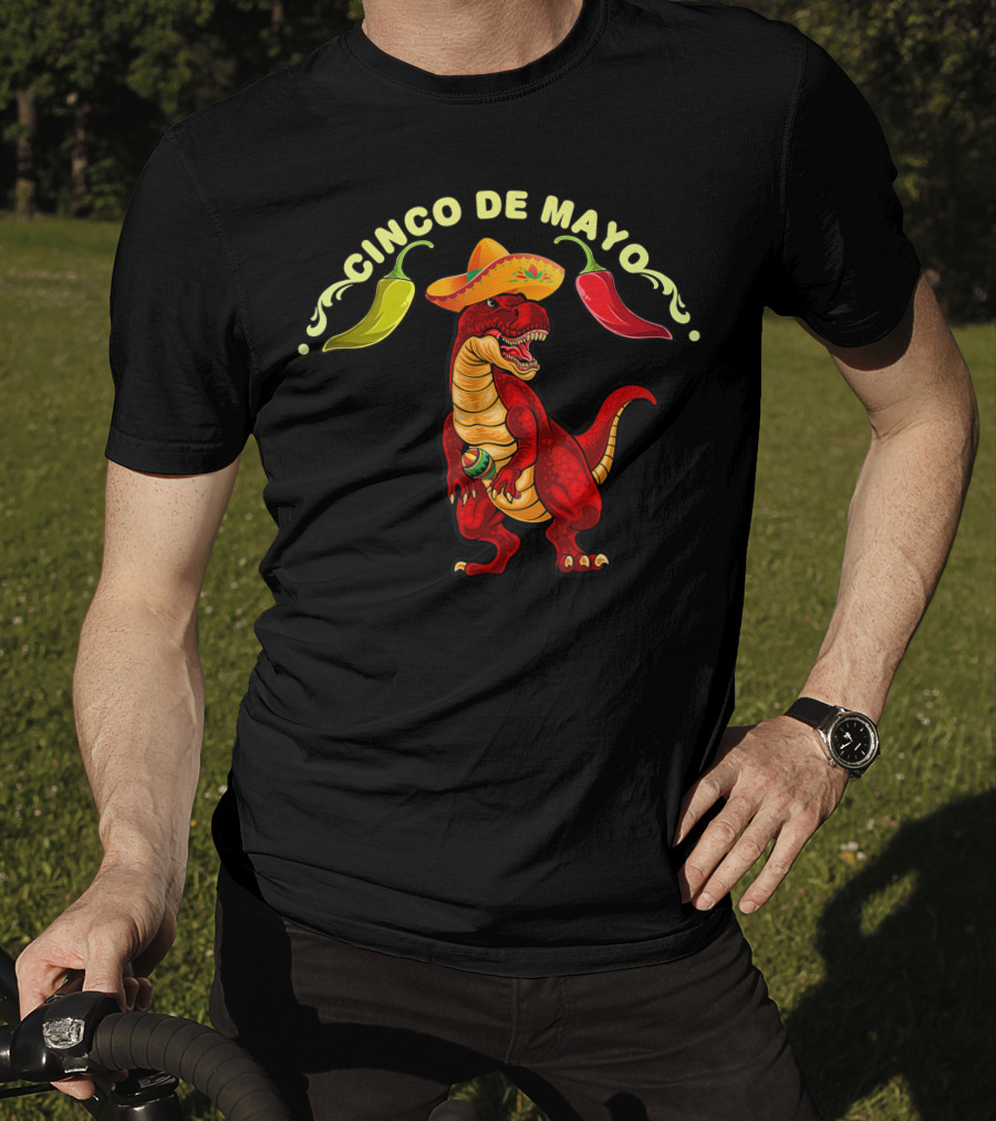 Cinco De Mayo Dinosaur Tyrannosaurus Sombrero Maracas Fiesta 5 De Mayo T-Shirt