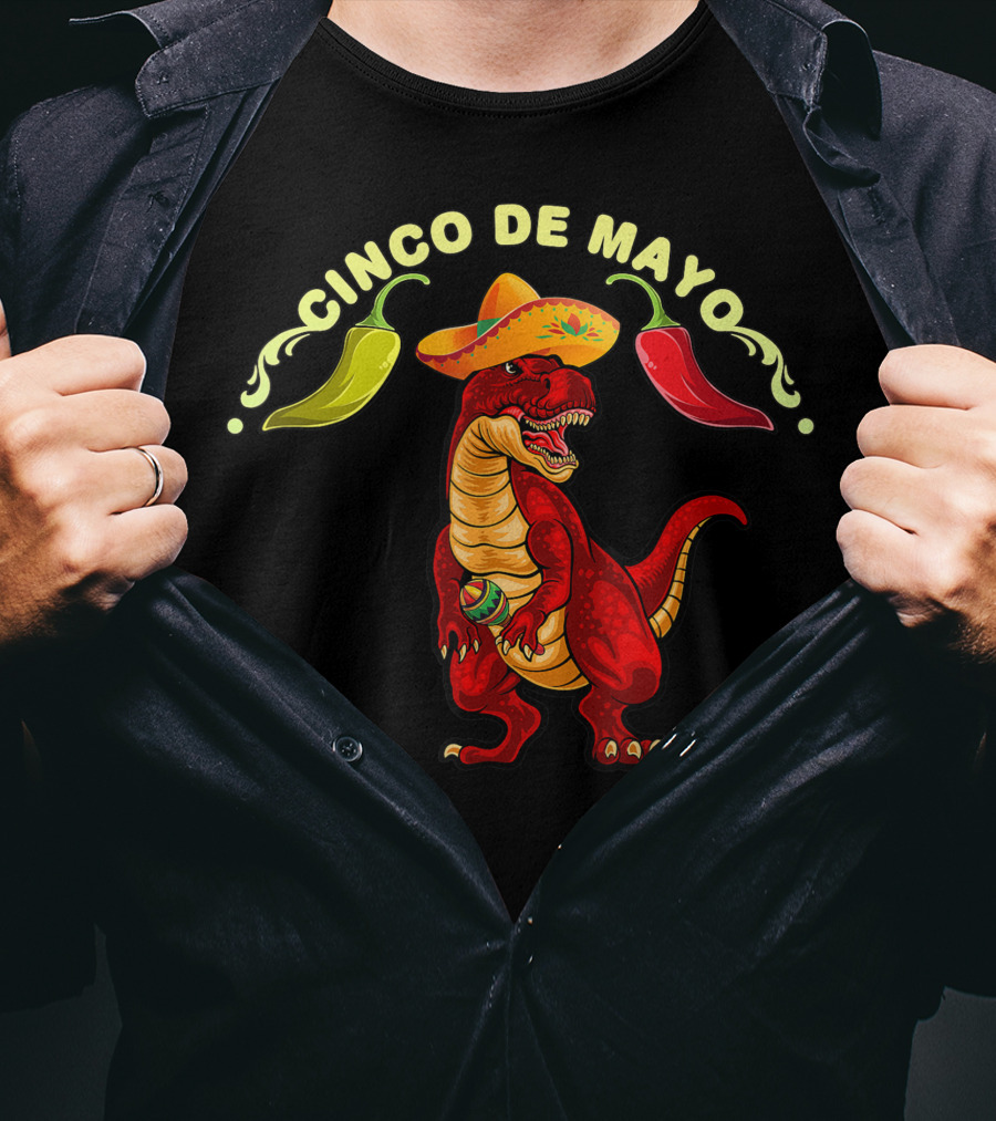 Cinco De Mayo Dinosaur Tyrannosaurus Sombrero Maracas Fiesta 5 De Mayo T-Shirt