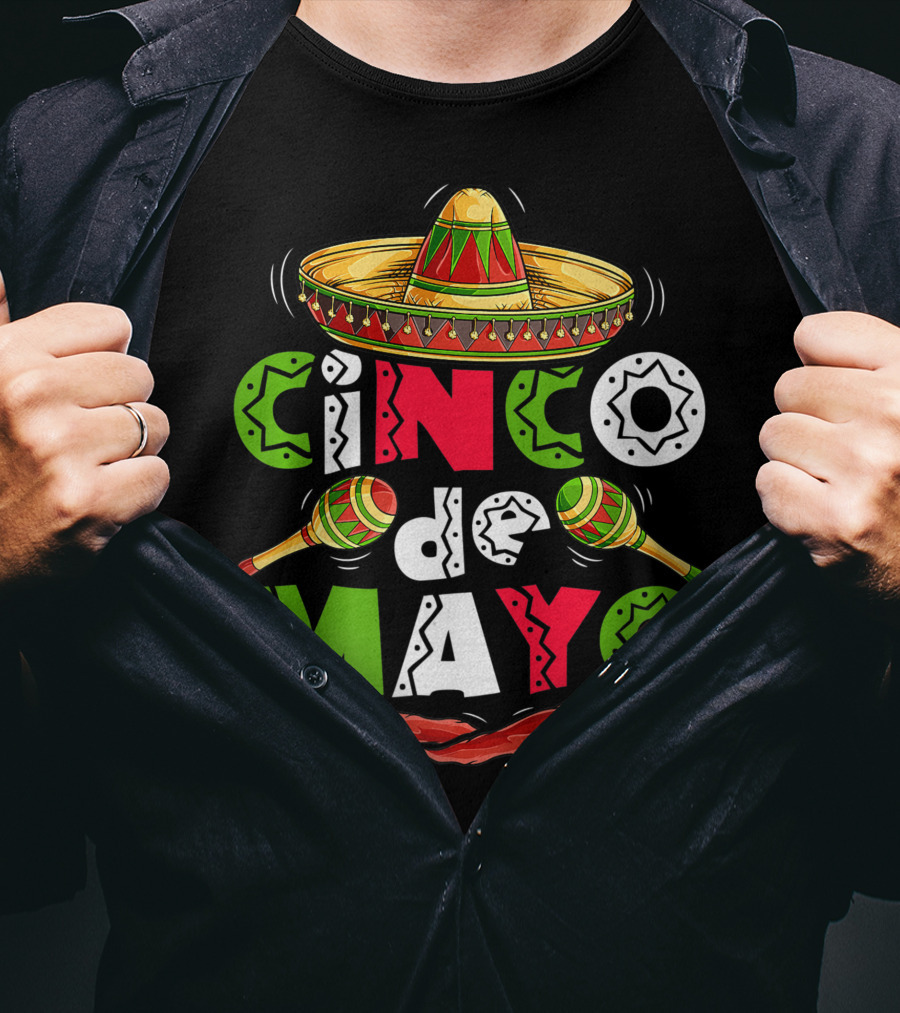 Cinco De Mayo Sombrero Maracas Peppers Mexican T-Shirt
