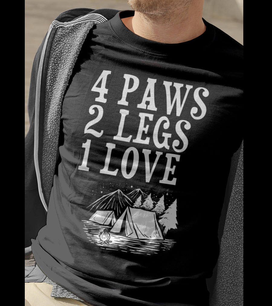 4 Paws 2 Legs 1 Love Dog Camping Lover Adventure Tent Campfire T-Shirt