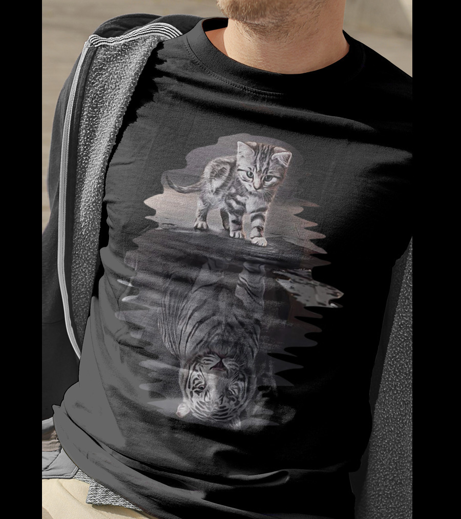 Cat Reflection As Tiger In Water T-Shirt
