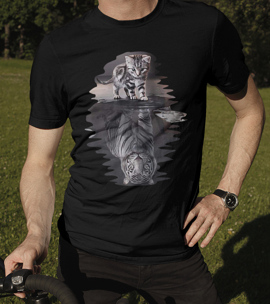 Cat Reflection As Tiger In Water T-Shirt