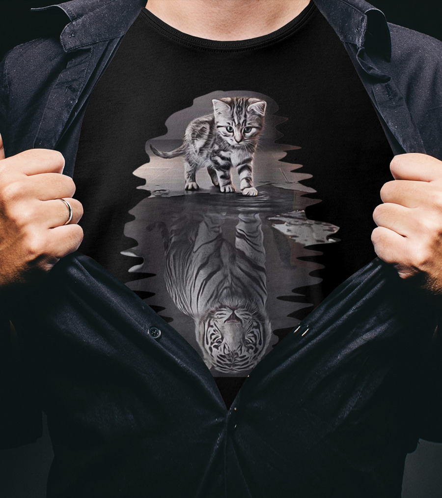 Cat Reflection As Tiger In Water T-Shirt