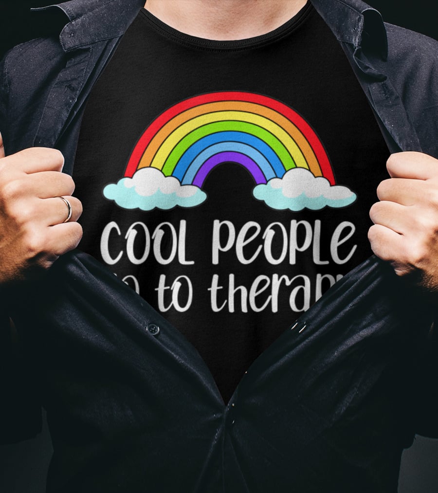 Cool People Go To Therapy Rainbow Mental Health Awareness T-Shirt