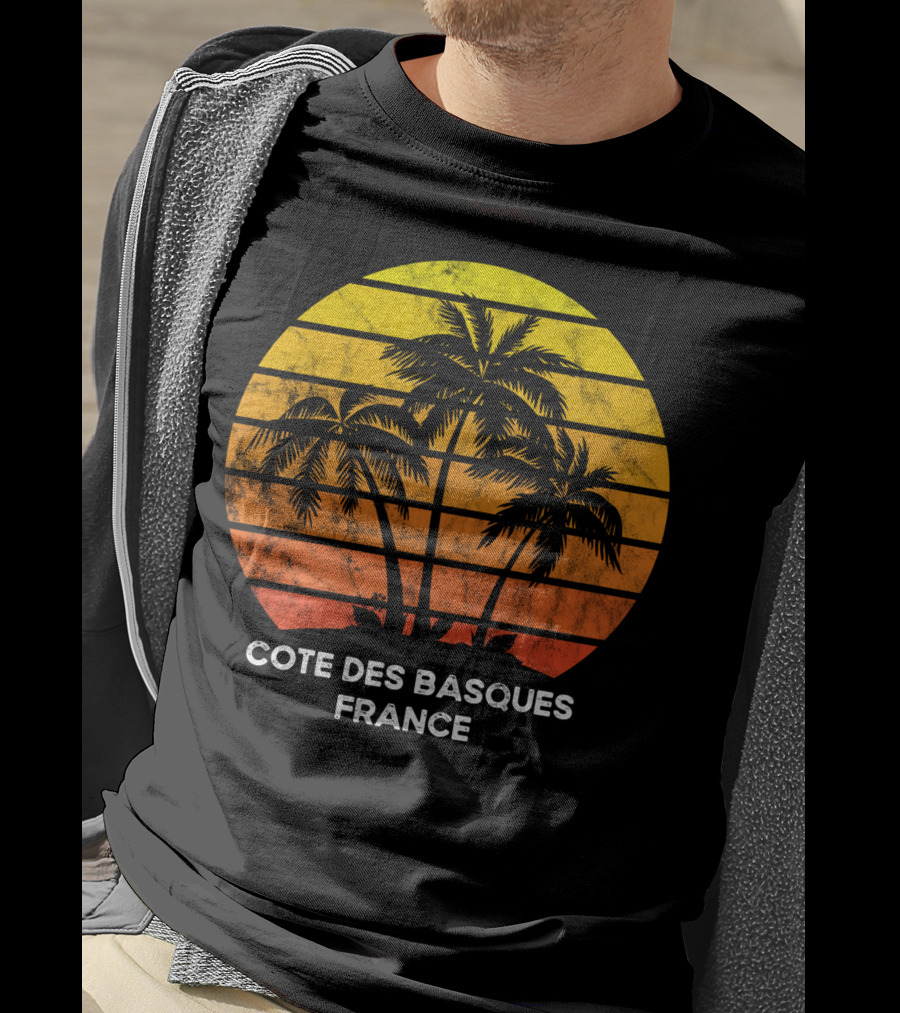 Cote Des Basques France Beach Vacation Palm Trees Sunset T-Shirt