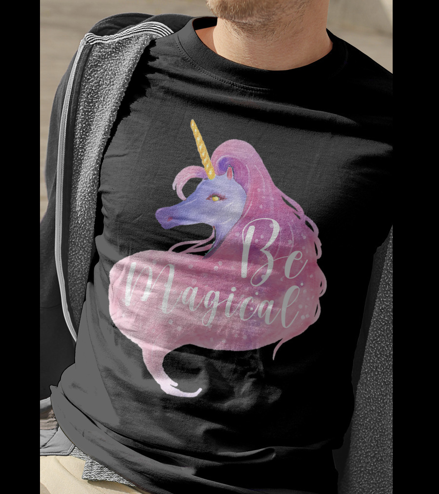 Be Magical Cute Unicorn Watercolor Pink Purple T-Shirt