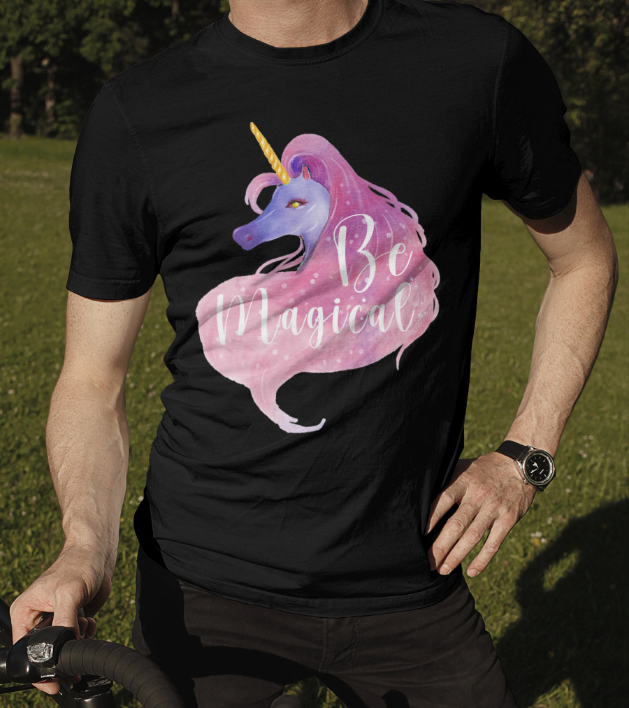 Be Magical Cute Unicorn Watercolor Pink Purple T-Shirt