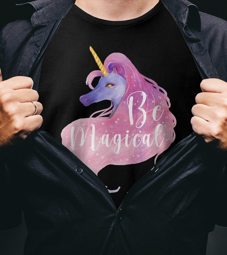 Be Magical Cute Unicorn Watercolor Pink Purple T-Shirt