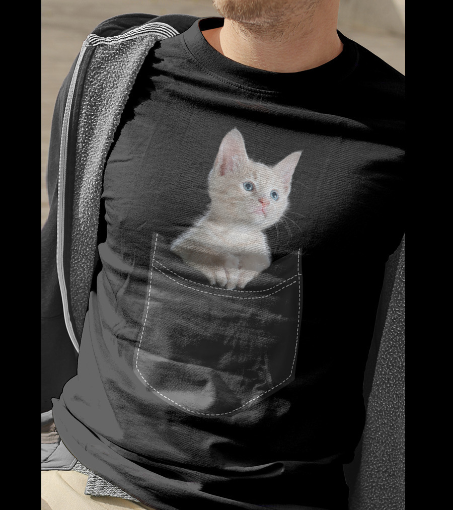 Cute White Kitty Peeking From Pocket Cats T-Shirt