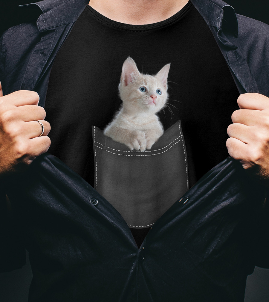 Cute White Kitty Peeking From Pocket Cats T-Shirt