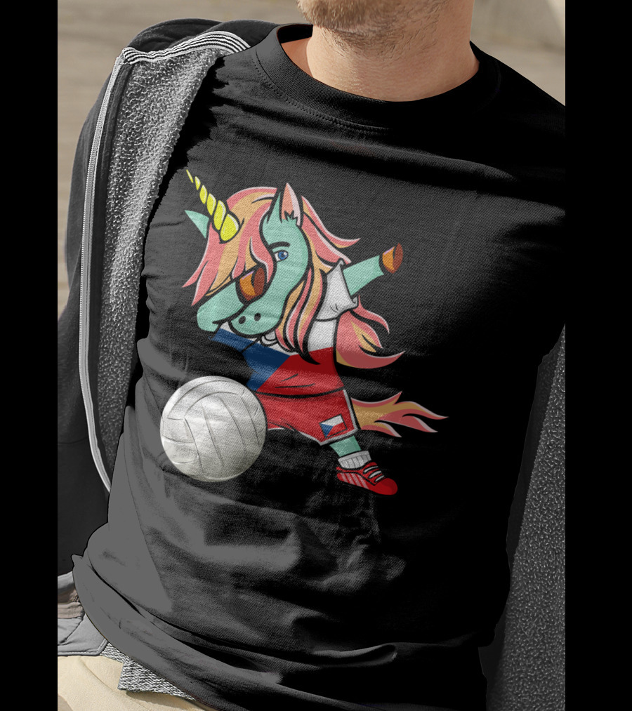 Dab Unicorn Czech Republic Volleyball Fans Czech Flag Jersey T-Shirt