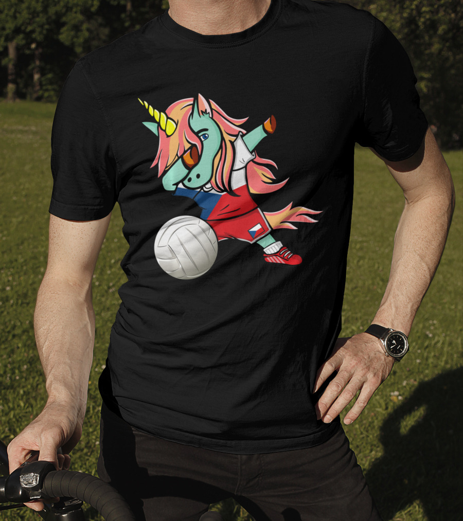 Dab Unicorn Czech Republic Volleyball Fans Czech Flag Jersey T-Shirt