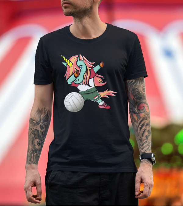 Premium T-Shirt: Dabbing Unicorn Hungarian Volleyball Lovers with Flag Jersey T-Shirt Dabbing Unicorn Hungarian Volleyball Lovers with Flag Jersey T-Shirt