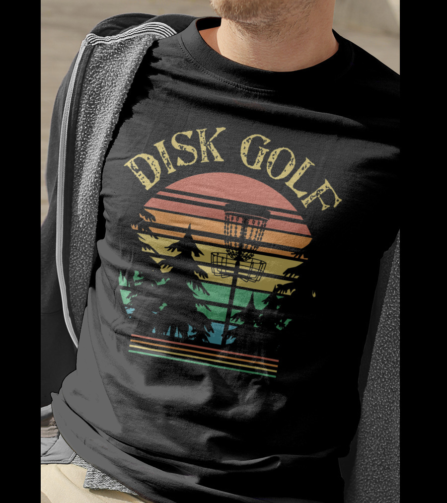 Disk Golf Sunset Forest Basket Scene T-Shirt
