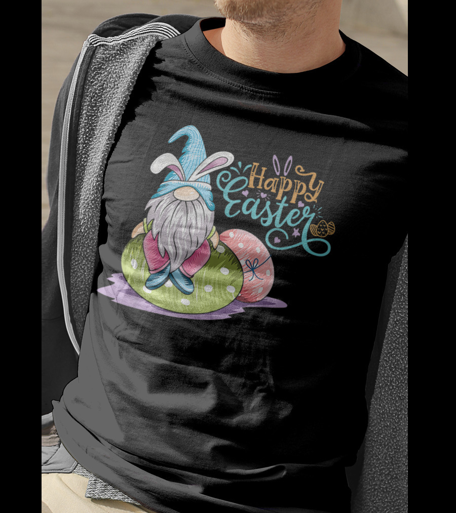 Happy Easter Gnome On Colorful Eggs T-Shirt