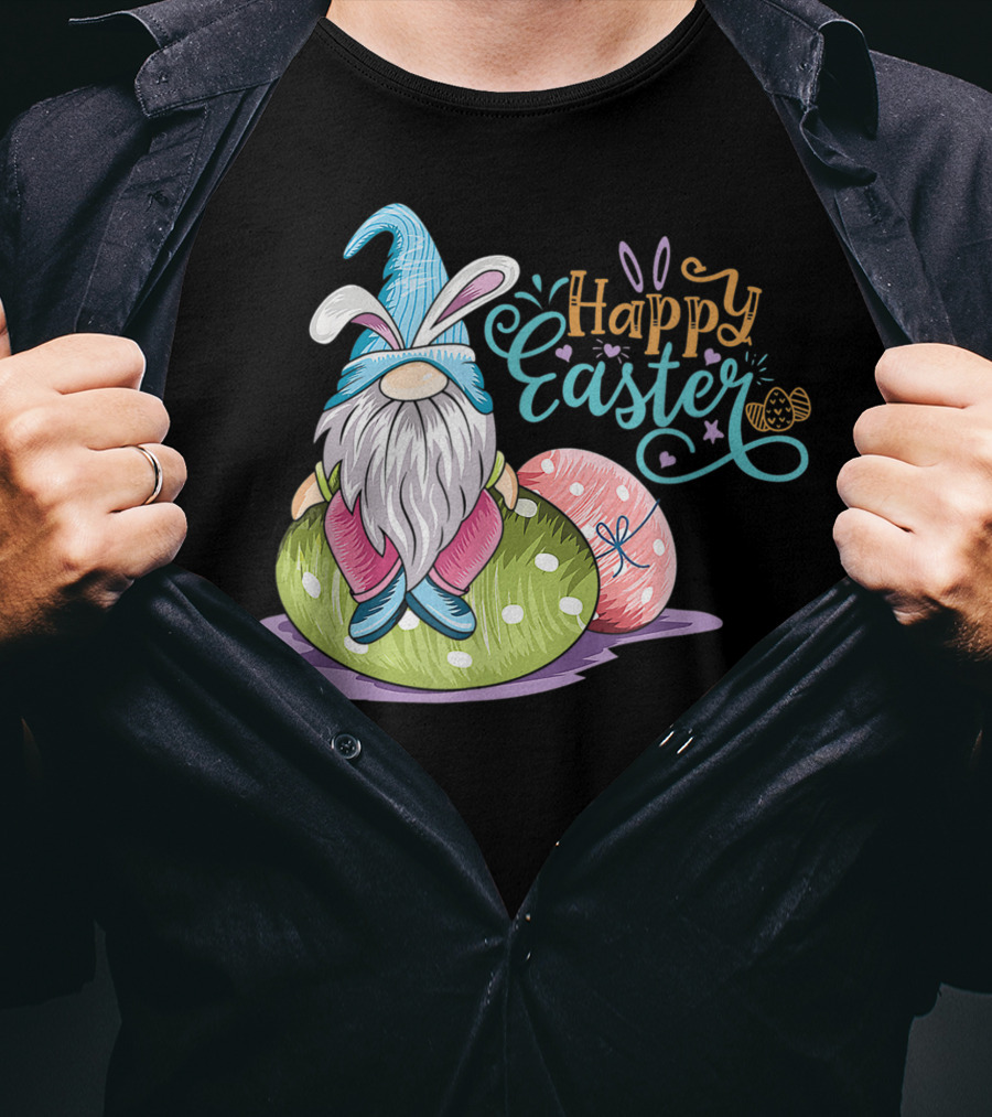 Happy Easter Gnome On Colorful Eggs T-Shirt