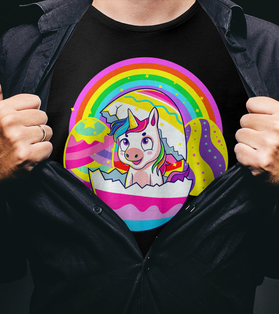 Easter Unicorn Rainbow Cute Eggs Birthday Girls T-Shirt
