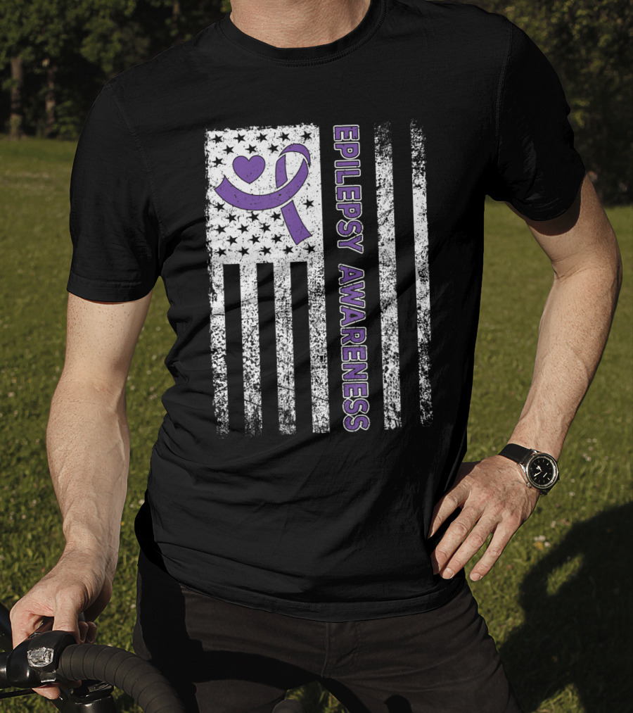 Epilepsy Awareness Flag Purple Ribbon Heart Warrior T-Shirt