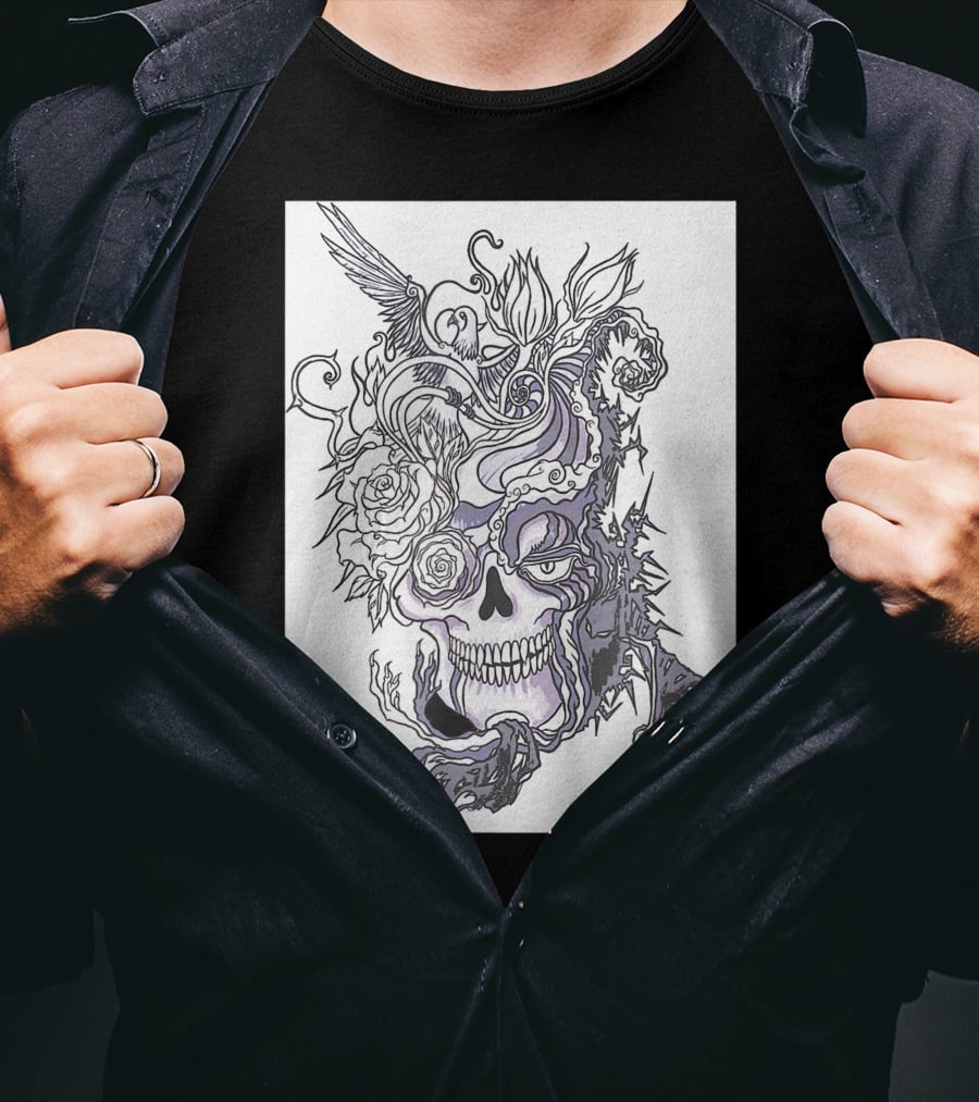 Evil Skull Bat Rose Wing T-Shirt