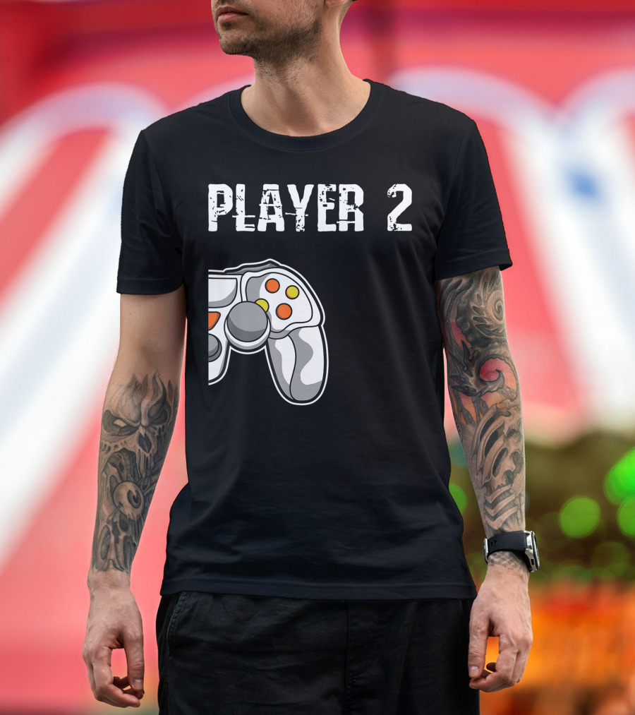 Player 2 Gamer Couple Matching Gaming Player Controller T-Shirt