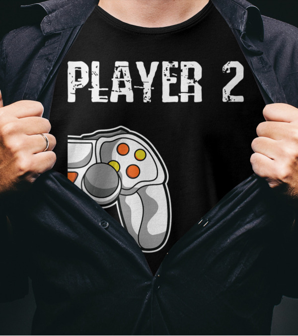 Player 2 Gamer Couple Matching Gaming Player Controller T-Shirt