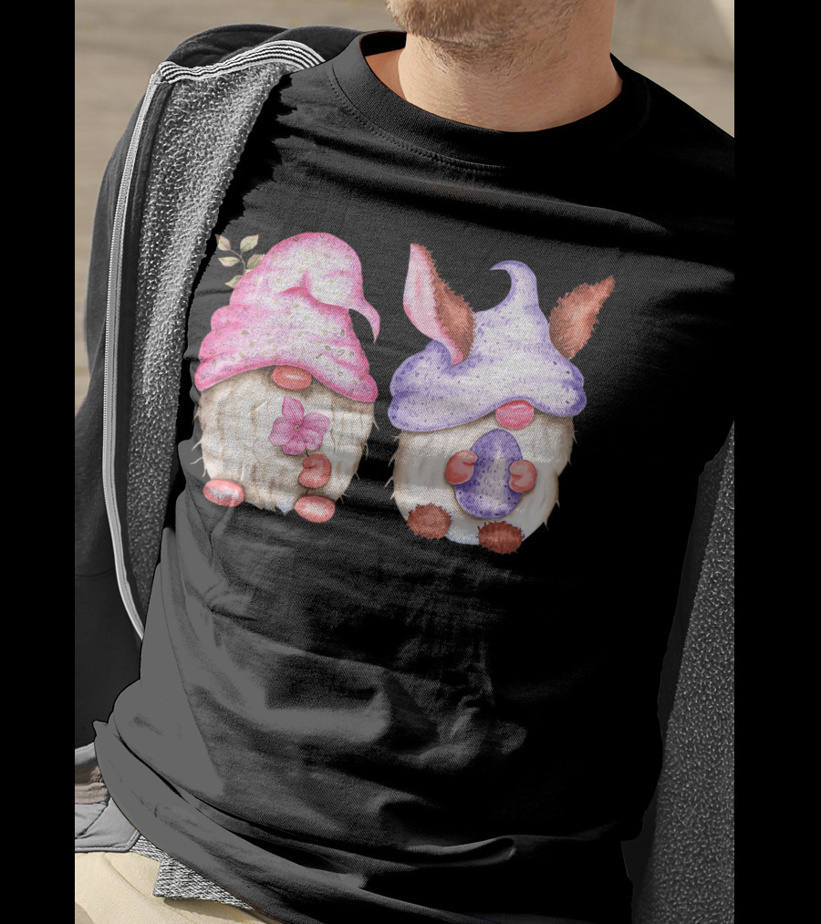 Easter Gnome Springtime Bunny Hat Flowers And Egg T-Shirt