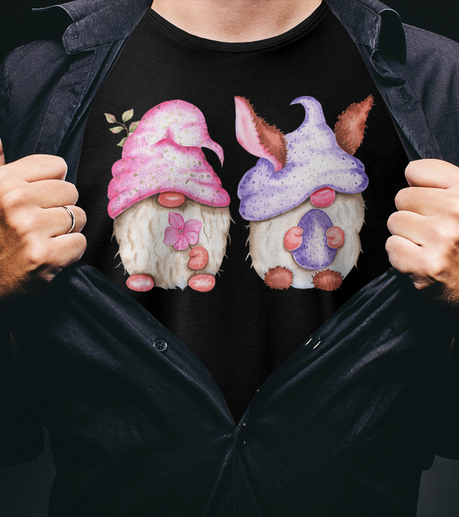 Easter Gnome Springtime Bunny Hat Flowers And Egg T-Shirt