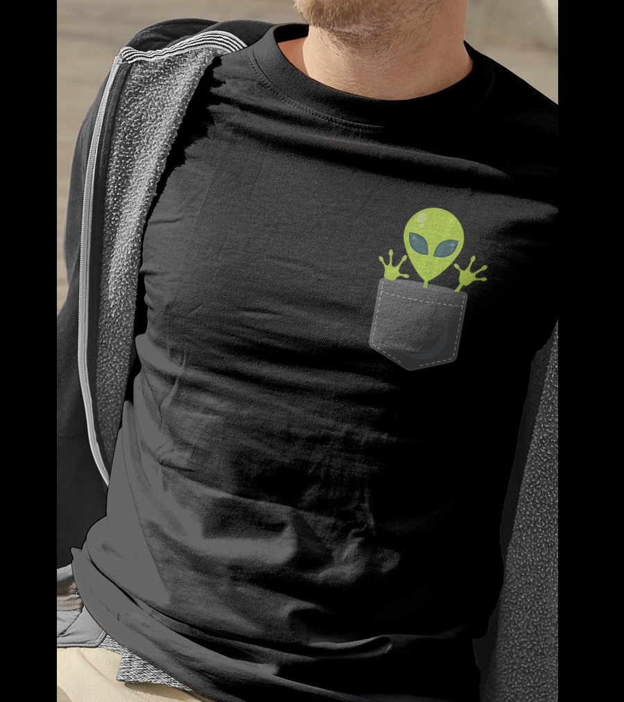 Green Cute Alien Peeking From Pocket T-Shirt