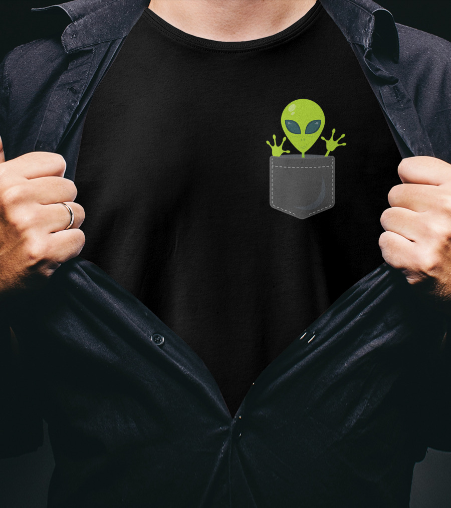 Green Cute Alien Peeking From Pocket T-Shirt