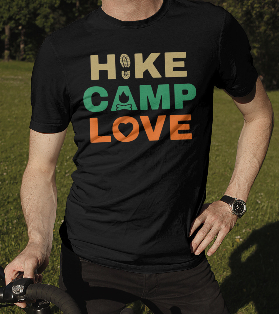 Hike Camp Love Boot Print Bonfire Heart Camping Hiking T-Shirt