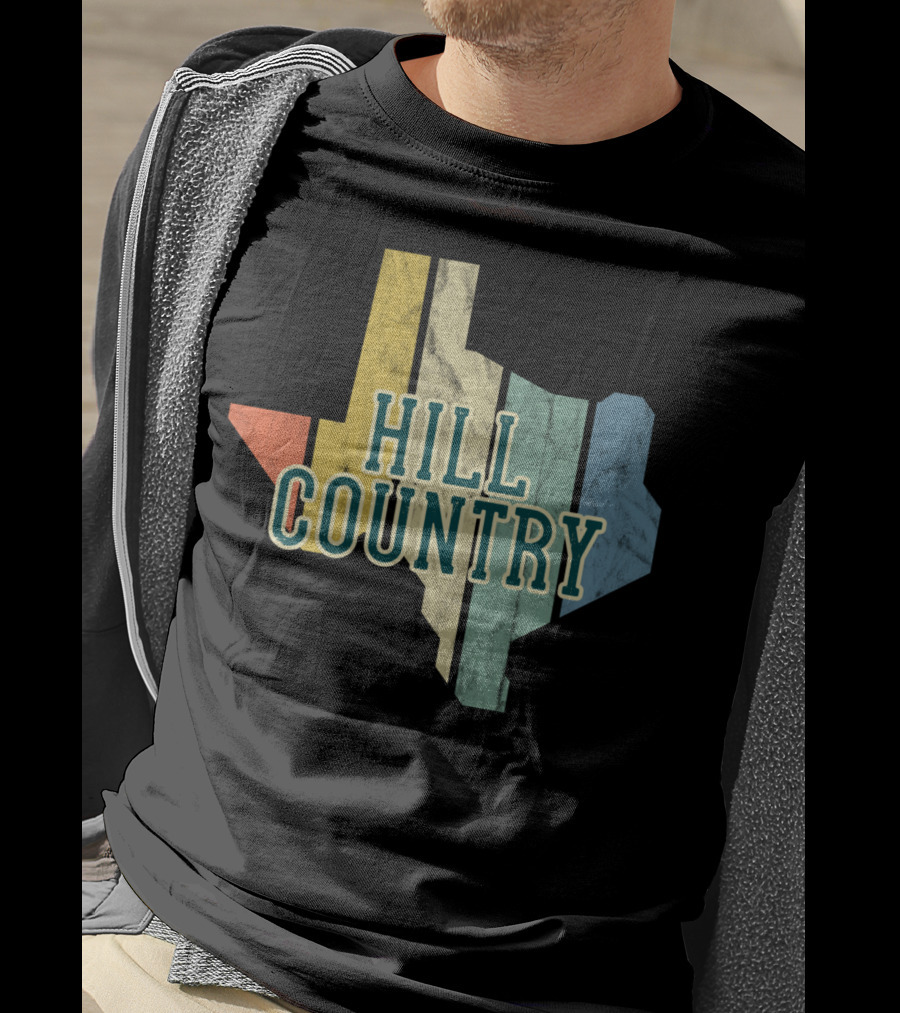 Hill Country Texas State Map Retro T-Shirt