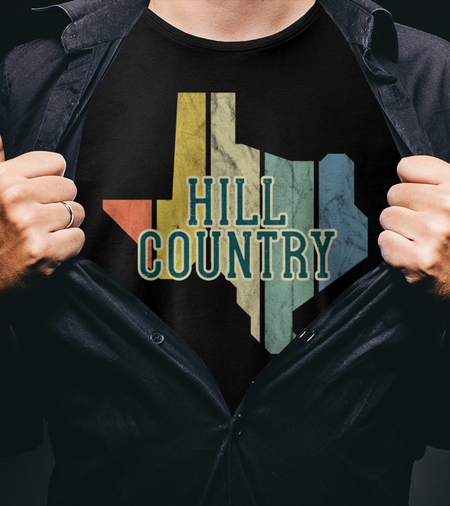Hill Country Texas State Map Retro T-Shirt