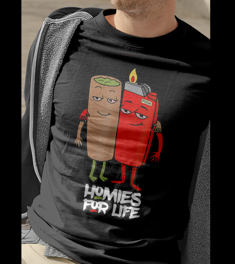 Homies For Life Weed Hugs Blunt Lighter Duo T-Shirt