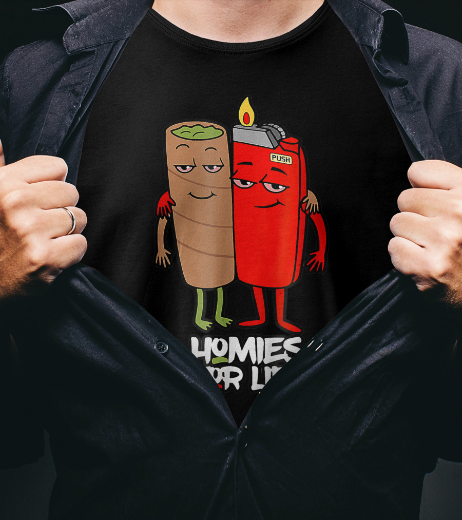 Homies For Life Weed Hugs Blunt Lighter Duo T-Shirt