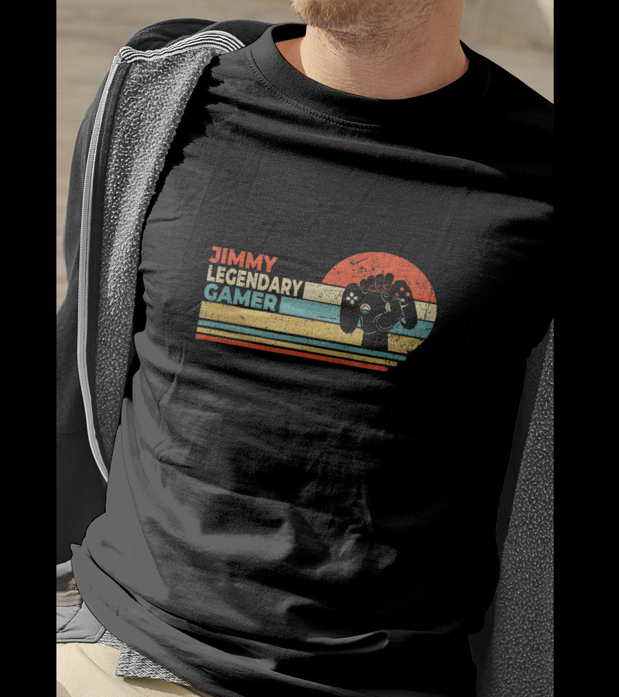 Jimmy Legendary Gamer Personalized First Name Retro Sunset Controller T-Shirt