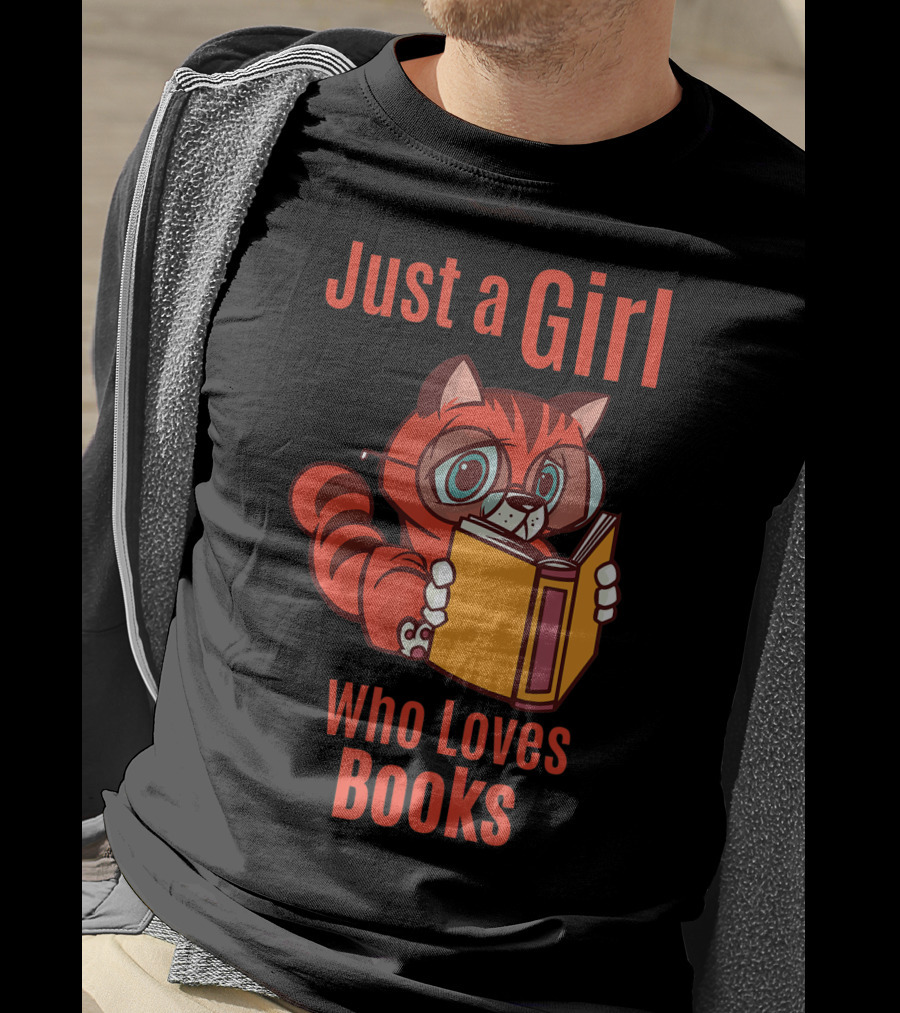 Just A Girl Who Loves Books Cute Cat Reading T-Shirt