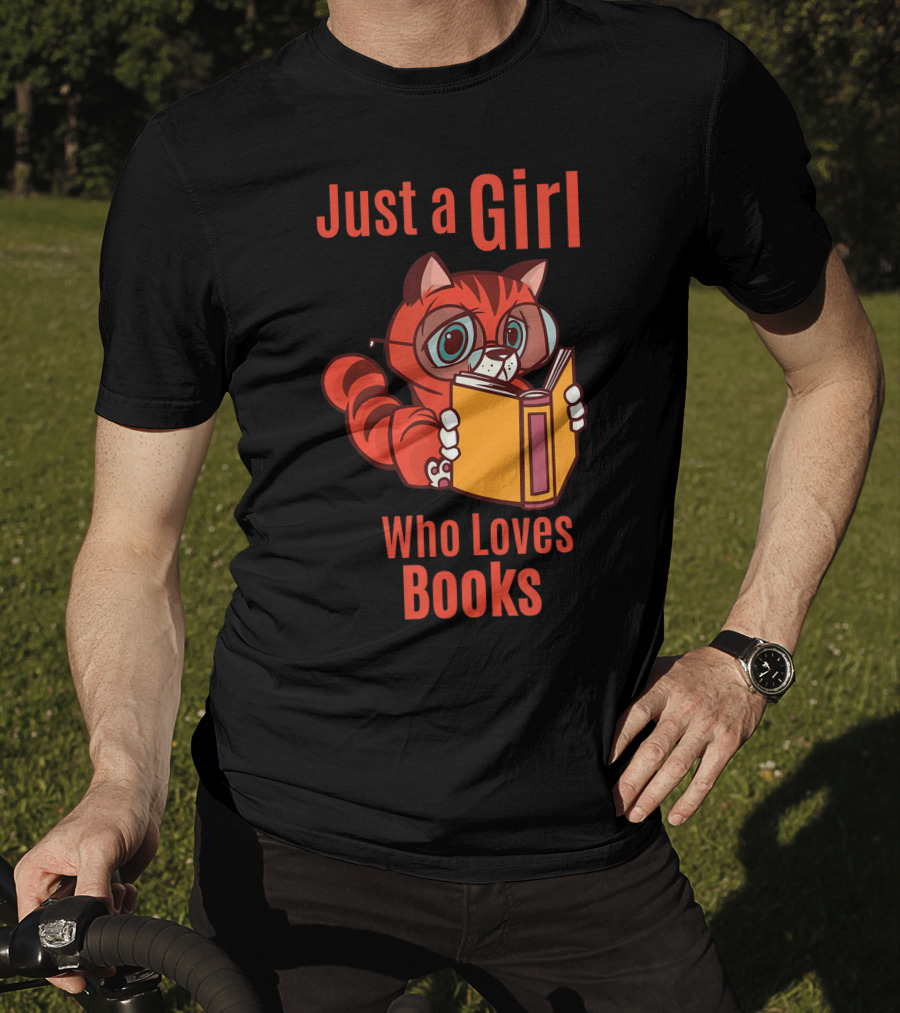 Just A Girl Who Loves Books Cute Cat Reading T-Shirt