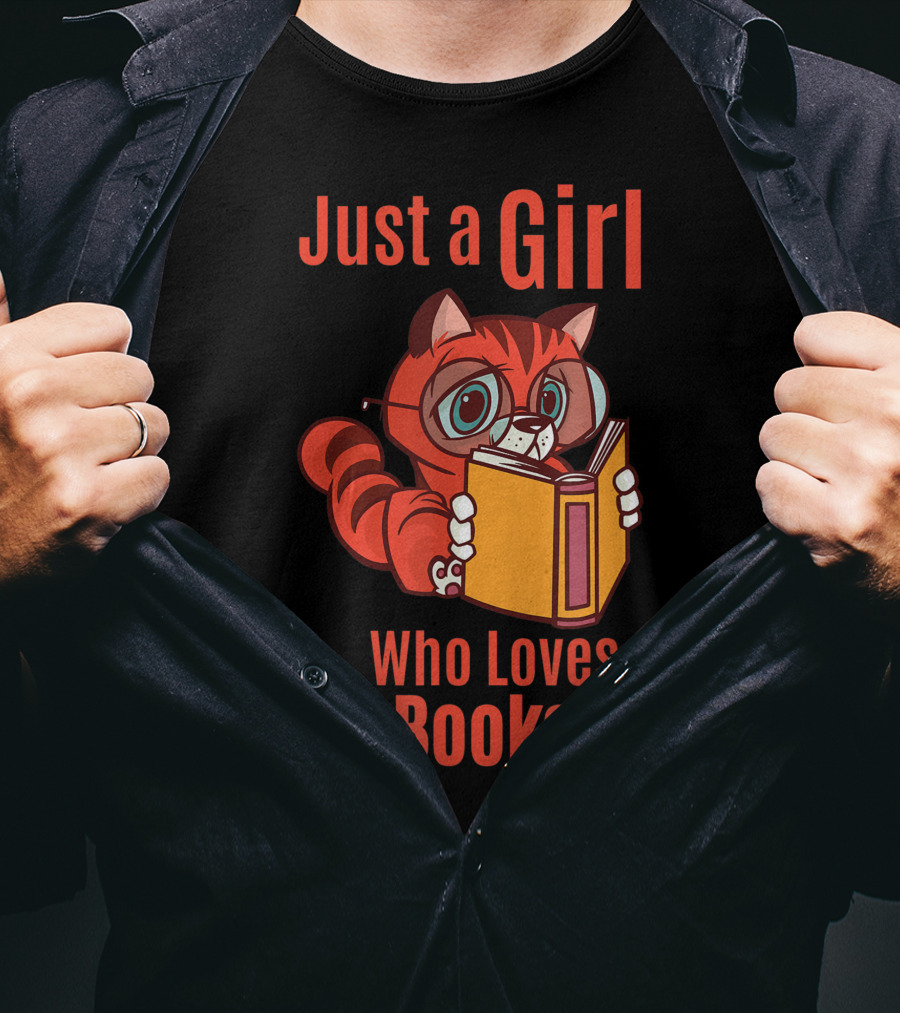 Just A Girl Who Loves Books Cute Cat Reading T-Shirt