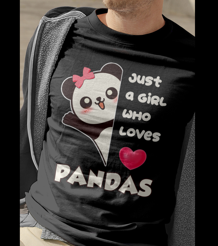 Just A Girl Who Loves Pandas Cute Kawaii Panda With Red Bow And Heart T-Shirt