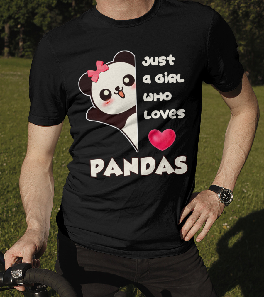 Just A Girl Who Loves Pandas Cute Kawaii Panda With Red Bow And Heart T-Shirt