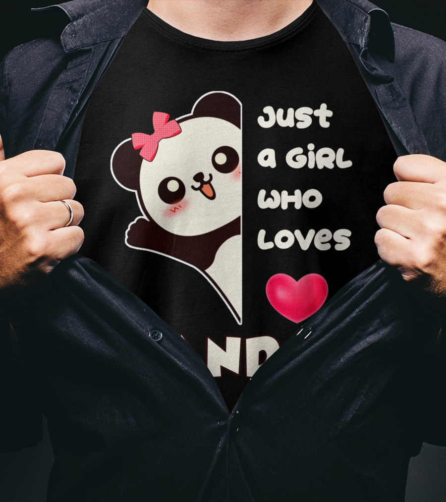 Just A Girl Who Loves Pandas Cute Kawaii Panda With Red Bow And Heart T-Shirt
