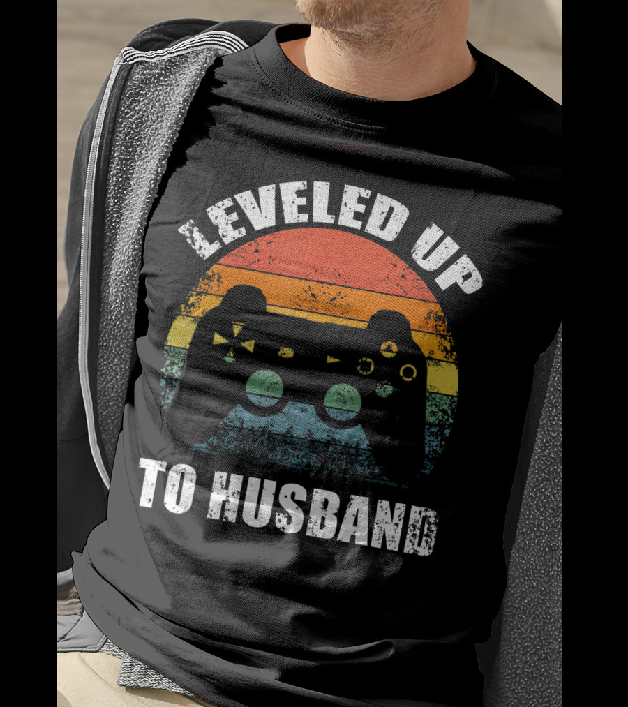 Leveled Up To Husband Retro Video Game Controller Wedding Announcement T-Shirt
